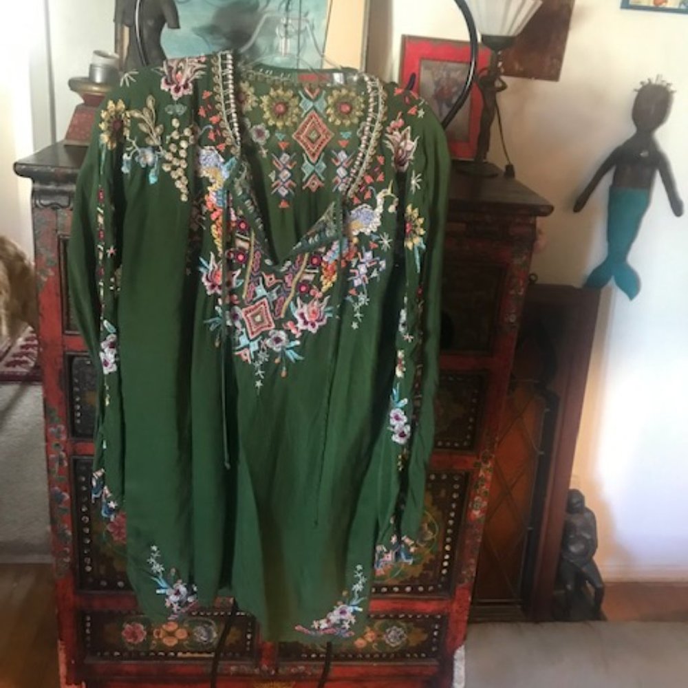 Green Silk Johnny Was Tunic